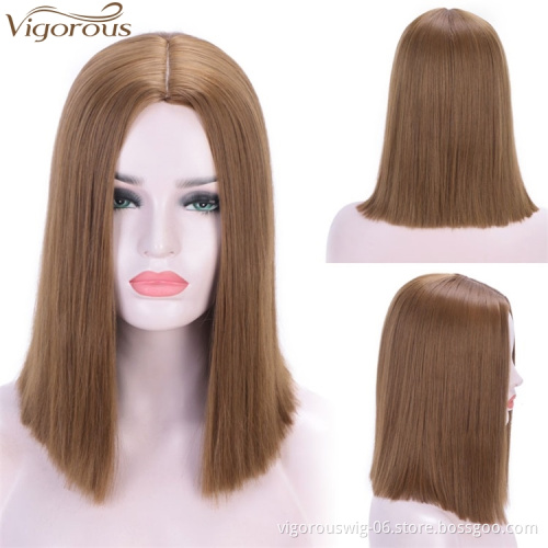 Vigorous Short Straight Bob Hair Synthetic Wigs For Women 2 Tone Ombre Blonde Wigs Glueless Cosplay Hair Wigs For Women